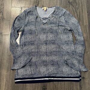 Michael Kors Blue and White Textured Top bell sleeve size large women